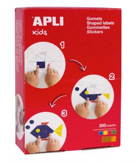 Apli Gomets Rectangulares en Colores Surtidos - 3 Medidas Diferentes - 6800 Gomets por Caja - Adhesivo Permanente - Normas EN-71