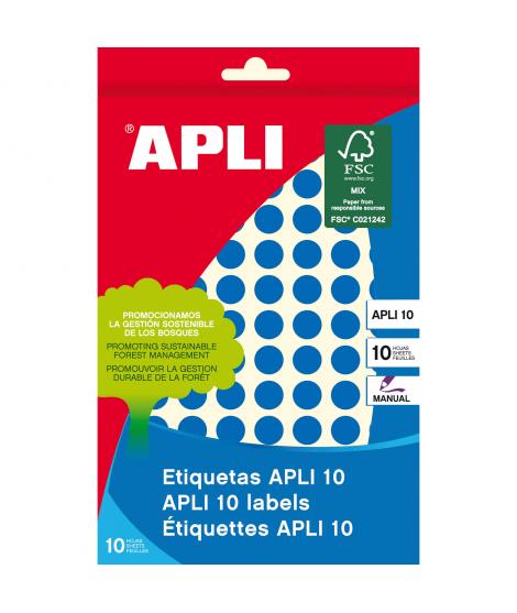 Apli Etiquetas 10 Azules Ø 10mm 8 Hojas