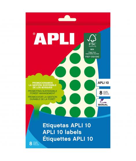 Apli Etiquetas 10 Verdes Ø 16mm 8 Hojas