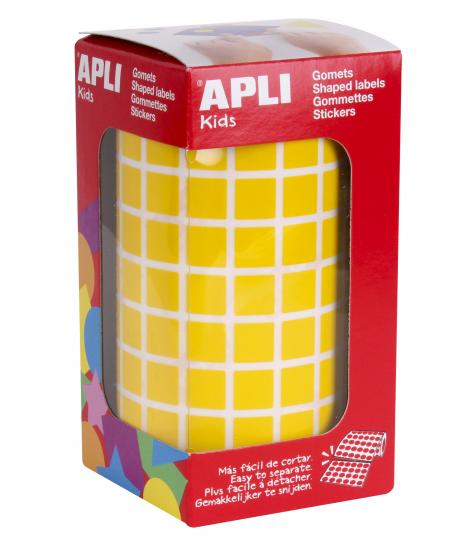 Apli Gomets Cuadrados Amarillos - 10x10mm - 59 Hojas Pretroqueladas - 6372 Gomets por Rollo - Ideal para Escuelas y Talleres Inf