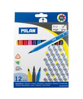 Milan Pack de 12 Rotuladores Triangulares - Punta Fina Conica 2mm - Tinta al Agua - Lavable - Colores Surtidos