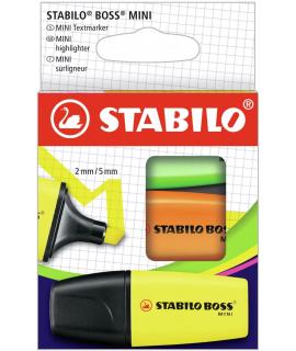 Stabilo Boss Mini Pack de 3 Marcadores Mini Fluorescentes - Trazo entre 2 y 5mm - Tinta con Base de Agua - Antisecado - Colores 