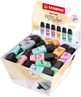 Stabilo Boss Mini Pastellove Expositor con 50 Marcadores Fluorescentes - Trazo entre 2 y 5mm - Tinta con Base de Agua - Antiseca