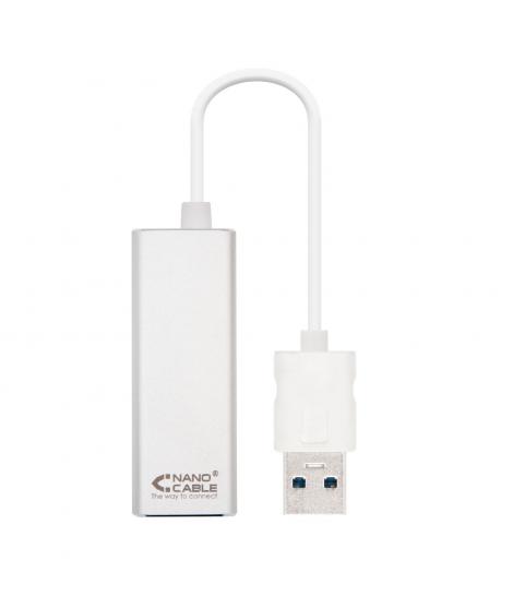 Nanocable Conversor USB 3.0 a Ethernet Gigabit 10/100/1000 Mbps - 15cm - Color Aluminio