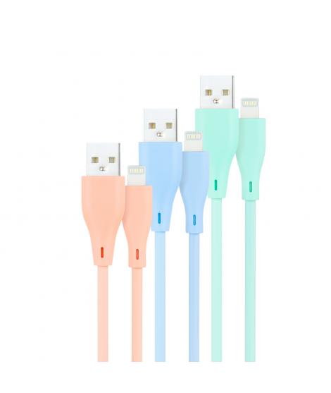 Nanocable Pack de 3 Cables USB-A Macho a Lightning Macho - Longitud 1m - Colores Pastel Rosa, Verde y Azul