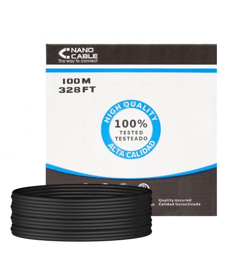 Nanocable Bobina de Cable de Red Rigido Impermeable para Exterior RJ45 Cat.6 UTP AWG24 100m - Color Negro