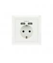 Nanocable Roseta Base de Enchufe de Pared Empotrable Tipo Schuko con 2 Tomas USB 2.4A - Color Blanco