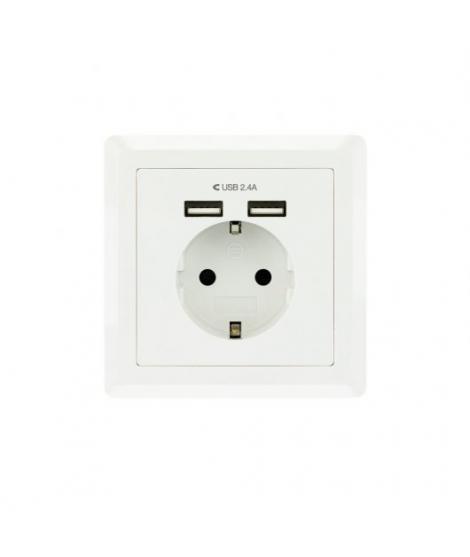 Nanocable Roseta Base de Enchufe de Pared Empotrable Tipo Schuko con 2 Tomas USB 2.4A - Color Blanco