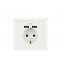 Nanocable Roseta Base de Enchufe de Pared Empotrable Tipo Schuko con 2 Tomas USB 2.4A - Color Blanco