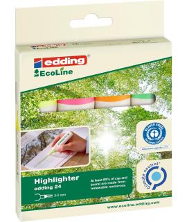 Edding 24 EcoLine Pack de 4 Marcadores Fluorescentes - Punta Biselada - Trazo entre 2-5mm - 90% de Plastico Reciclado - Etiqueta