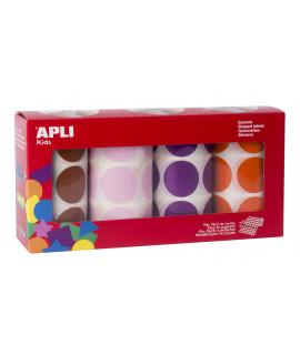 Apli Gomets Redondos Ø 33mm - Colores Surtidos - Adhesivo Permanente - 4 Rollos por Pack - 2832 Gomets - Ideal para Desarrollar 