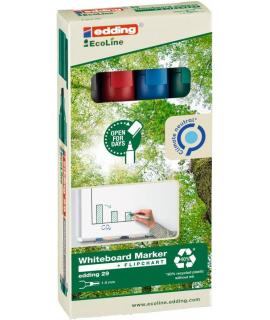 Edding 29 EcoLine Pack de 4 Rotuladores para Pizarra Blanca - Punta Biselada - Trazo entre 1-5mm - 90% de Plastico Reciclado - B