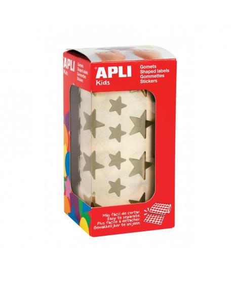 Apli Rollo de 2360 Gomets Estrella Dorada - 12.5mm y 19.5mm - Adhesivo Permanente - Ideal para Escuelas y Talleres Infantiles