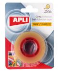 Apli Cinta Adhesiva Transparente 19mm x 33m - Resistente al Agua y a la Humedad - Facil de Cortar con las Manos - Ideal para Uso