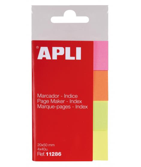 Apli Indices Adhesivos de Papel 50x20mm - 4 Colores - 40 Hojas por Color - Facil de Despegar - Organiza Tus Documentos - Multico