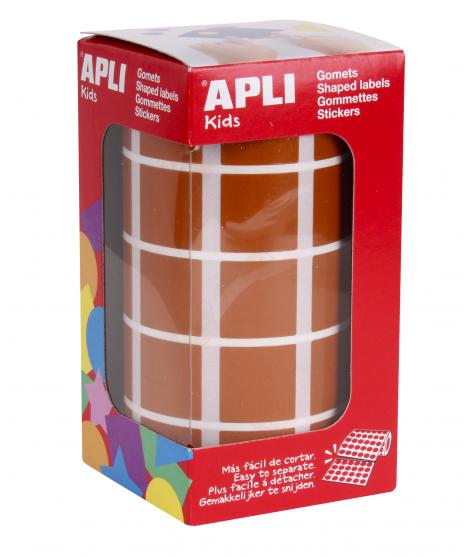 Apli Gomets Cuadrados Marrones - 20x20mm - 59 Hojas Pretroqueladas - 1770 Gomets por Rollo - Ideal para Actividades Infantiles -