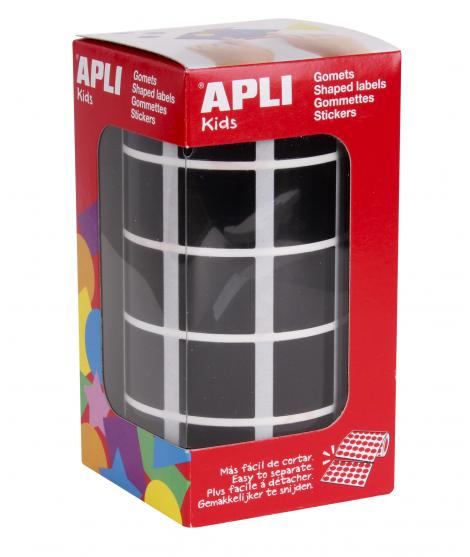 Apli Gomets Cuadrados Negros 20x20mm - 59 Hojas Pretroqueladas - 1770 Gomets por Rollo - Ideal para Desarrollar Habilidades y