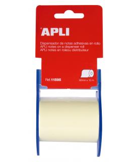 Apli Rollo de Nota Adhesiva con Dispensador - Medidas del Rollo 60mmx10m - Facil de Usar - Adhesivo de Calidad - Color Nota Amar