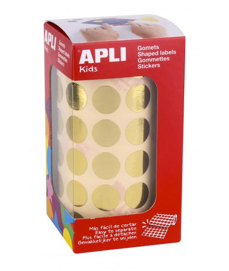 Apli Gomets Redondos Oro Metalizado - Ø 15mm - 2832 Gomets por Rollo - Adhesivo Permanente - Ideal para Escuelas y Talleres Infa