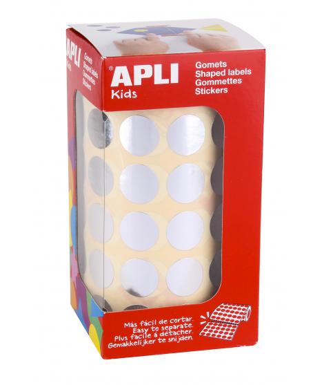 Apli Gomets Redondos Plata Metalizado Ø 15mm - 59 Hojas Pretroqueladas - 2832 Gomets por Rollo - Desarrolla Psicomotricidad Fina