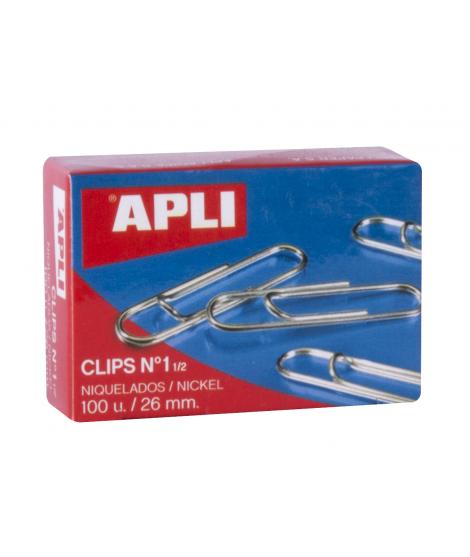 Apli Clips Alambre Nº 1½ (26mm) - Acabado Niquel Brillante - Alta Resistencia a la Oxidacion - Caja con 100 Clips