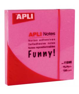 Apli Notas Adhesivas Funny 75x75mm - Bloc de 100 Hojas - Adhesivo de Calidad - Facil de Despegar - Rosa Fluorescente