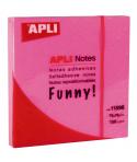 Apli Funny Bloc de 100 Notas Adhesivas 75x75mm - Adhesivo de Calidad - Facil de Despegar - Color Rosa Fluor