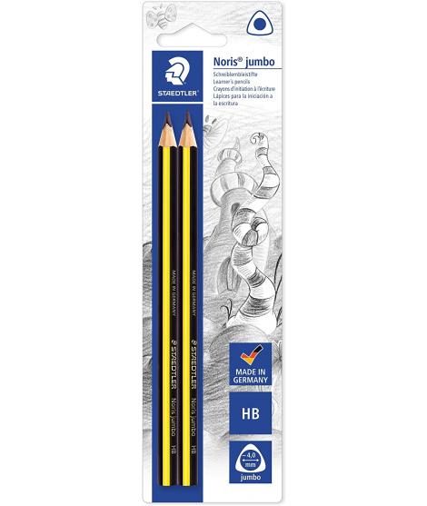 Staedtler Noris Jumbo 119 Pack de 2 Lapices de Grafito Jumbo Triangulares - Mina HB de 4mm - Madera de Bosques Sostenibles