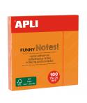 Apli Bloc de 100 Notas Adhesivas Funny 75x75mm - Adhesivo de Calidad - Color Naranja Fluorescente