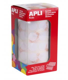 Apli Gomets Redondos Blancos Ø 15mm - 59 Hojas Pretroqueladas - 2832 Gomets por Rollo - Adhesivo Base Agua - Normas EN-71 y FSC