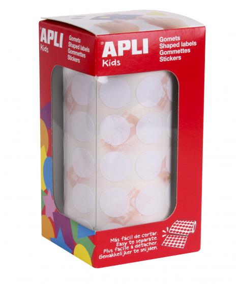 Apli Gomets Redondos Blancos Ø 15mm - 59 Hojas Pretroqueladas - 2832 Gomets por Rollo - Adhesivo Base Agua - Normas EN-71 y FSC