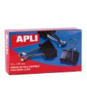 Apli Pinzas Abatibles 10x25mm - Acero Templado Negro - Asas Niquel - 12 Unidades - Sujecion Hasta 70 Hojas