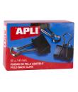 Apli Pinzas Abatibles 20x41mm - Clips de Acero Templado en Negro - Asas en Niquel - Caja de 12 - Sujecion Hasta 170 Hojas