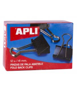 Apli Pinzas Abatibles 20x41mm - Clips de Acero Templado en Negro - Asas en Niquel - Caja de 12 - Sujecion Hasta 170 Hojas