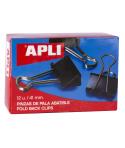 Apli Caja de 12 Pinzas Abatibles 20x41mm - Sujecion hasta 170 Hojas - Clips de Acero Templado en Negro - Asas en Niquel