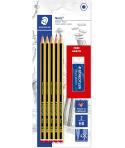 Staedtler Noris 120 Pack de 5 Lapices de Grafito Hexagonales 2HB + 1 Goma de Borrar Mars Plastic - Madera de Bosques