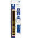 Staedtler Noris 120 Pack de 3 Lapices de Grafito Hexagonales 2HB + 1 Gomas de Borrar Mars Plastic - Madera de Bosques