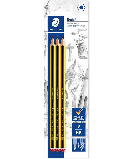 Staedtler Noris 120 Pack de 3 Lapices de Grafitito Hexagonales - Mina 2HB - Resistencia a la Rotura - Madera de Bosques Sostenib