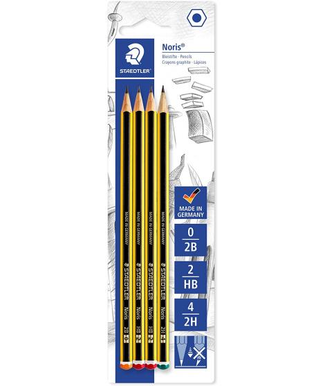 Staedtler Noris 120 Pack de 4 Lapices de Grafito Hexagonales - Graduaciones Surtidas - Resistencia a la Rotura - Madera de Bosqu