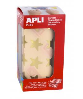 Apli Gomets Estrella Oro Metalizado - Tamaño 19.5mm - Adhesivo Permanente - 1416 Gomets por Rollo - Ideal para Actividades Creat