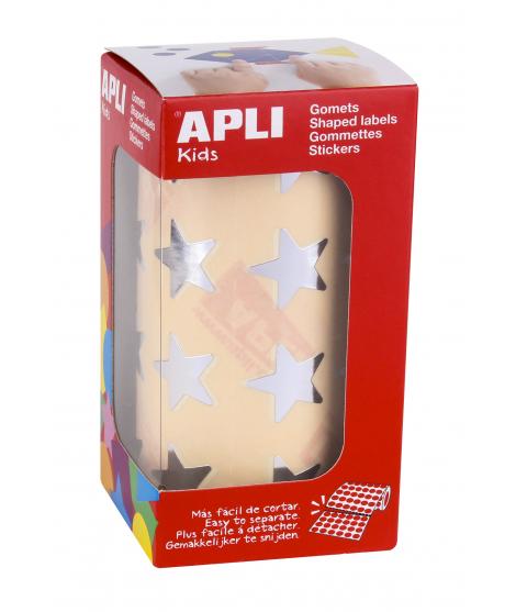 Apli Gomets Estrella Plata Metalizado - Tamaño 19.5mm - 1416 Gomets por Rollo - Adhesivo Base Agua - Normas EN-71 y FSC