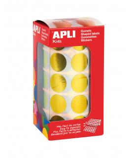 Apli Gomets Redondos Amarillo Metalizado Ø 20mm - 59 Hojas Pretroqueladas - 1770 Gomets por Rollo - Adhesivo Base Agua - Normas 