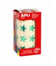 Apli Gomets Estrella Verde Metalizado - Tamaño 19.5mm - 1416 Gomets por Rollo - Adhesivo Permanente - Ideal para Escuelas y