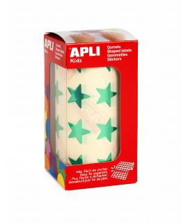 Apli Gomets Estrella Verde Metalizado - Tamaño 19.5mm - 1416 Gomets por Rollo - Adhesivo Permanente - Ideal para Escuelas y