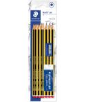 Staedtler Noris 120 Pack de 10 Lapices de Grafito Hexagonales 2HB + 1 Goma de Borrar Plastic 526 50 + 1 Sacapuntas 510 50 - Resi