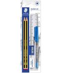 Staedtler Pack de 2 Lapices Noris de Grafito Hexagonales 2HB + 1 Boligrafo Stick 430 Azul + 1 Goma de Borrar + 1 Sacapuntas +1 