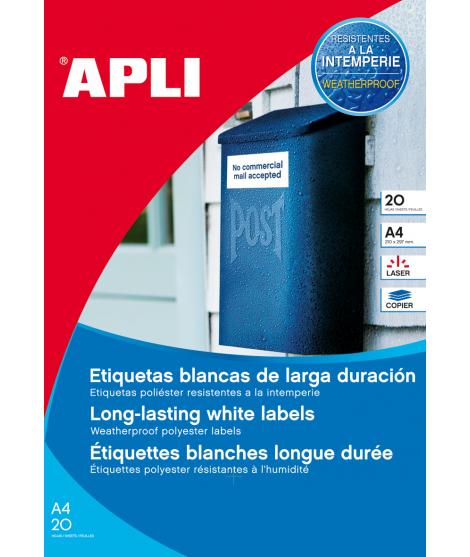 Apli Pack de 960 Etiquetas Blancas Resistentes Intemperie - Tamaño 45.7x21.2mm - 20 Hojas x 48 Etiquetas