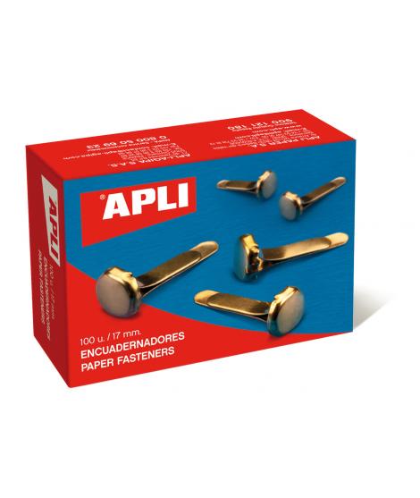 Apli Encuadernadores Metalicos Dorados 17mm - Caja de 100 - sin Arandela - Aptos para Todo Tipo de Documentos - Ideales para Enc