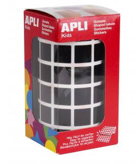 Apli Gomets Cuadrados Negros - 15 x 15mm - 59 Hojas Pretroqueladas - 2832 Gomets por Rollo - Ideal para Escuelas y Talleres Infa