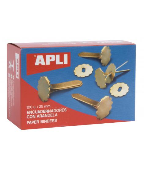 Apli Encuadernadores Metalicos con Arandela - 25mm - Caja de 100 - Incluye Arandela para Embellecer y Evitar Rozaduras - Aptos p